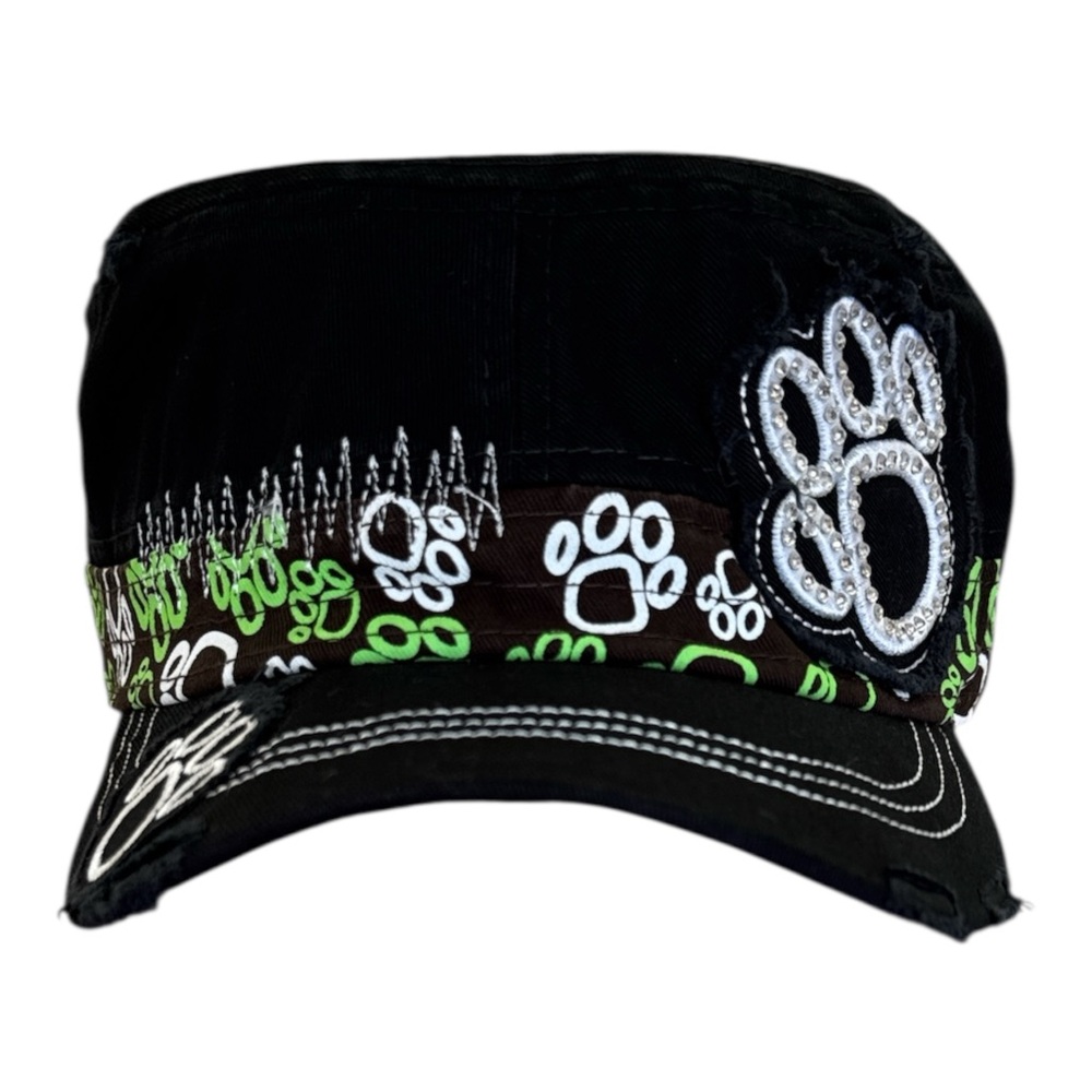 Black and Green Paw Print Women's Hat